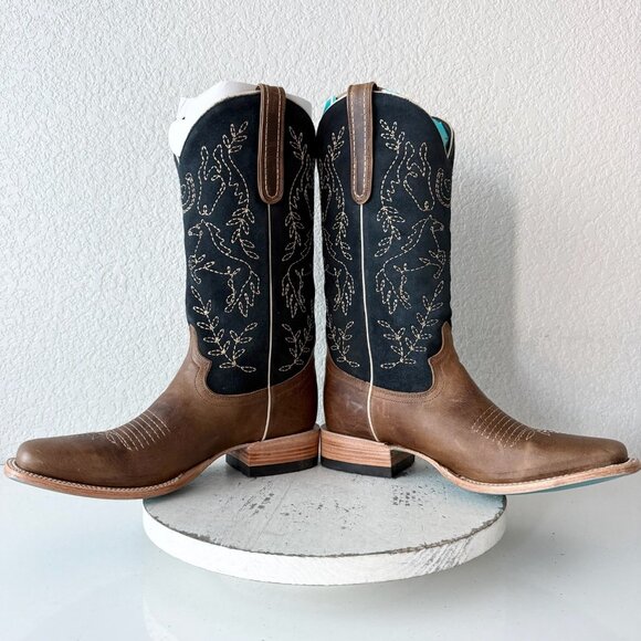 Lane BRIDLEWOOD Womens Square Toe Cowboy Boots 9.5 Brown Navy Western Cowgirl - Picture 9 of 13